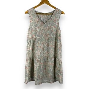 Joie V Neck Tiered Flounce 100% Linen Mini Dress, Multi Ditsy Floral, Size M